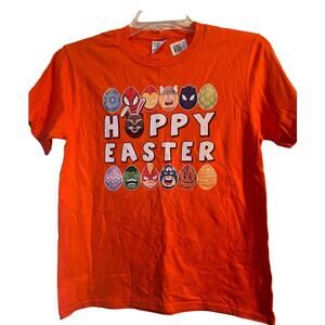 NWT Port & Company Youth Size Medium Orange Super Hero Easter Tee Shirt